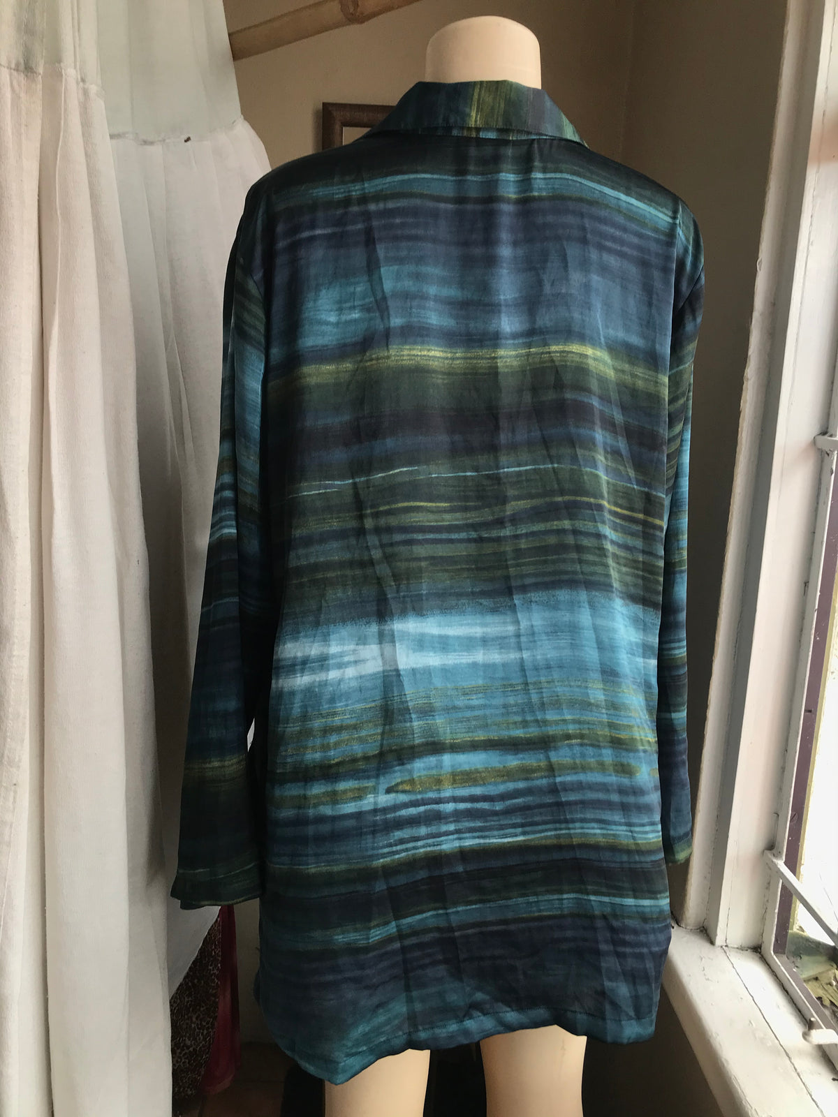 emerald green Satin vintage button shirt … /XL
