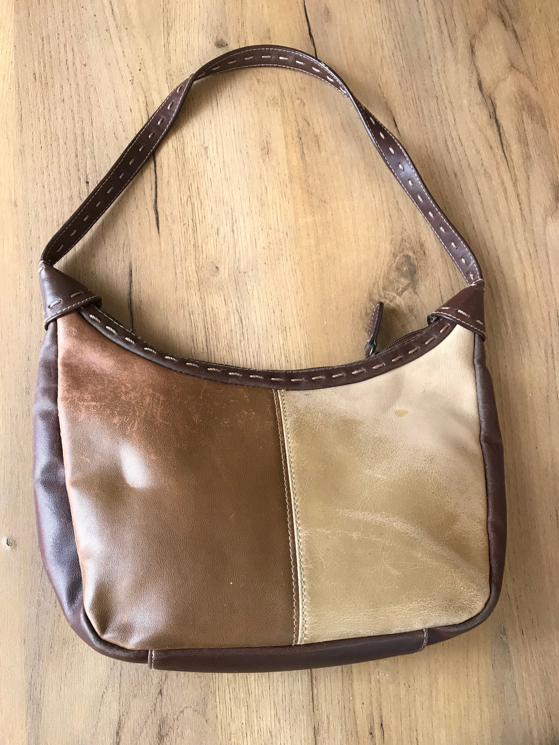 Vintage Brown leather shoulder bag patchwork