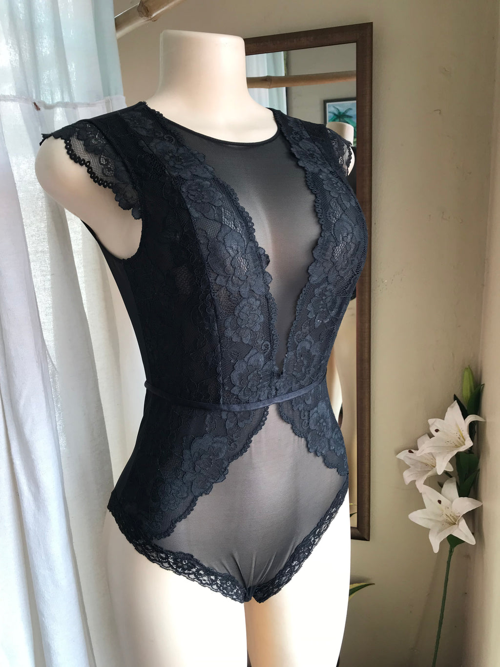 Black mesh bodysuit one size