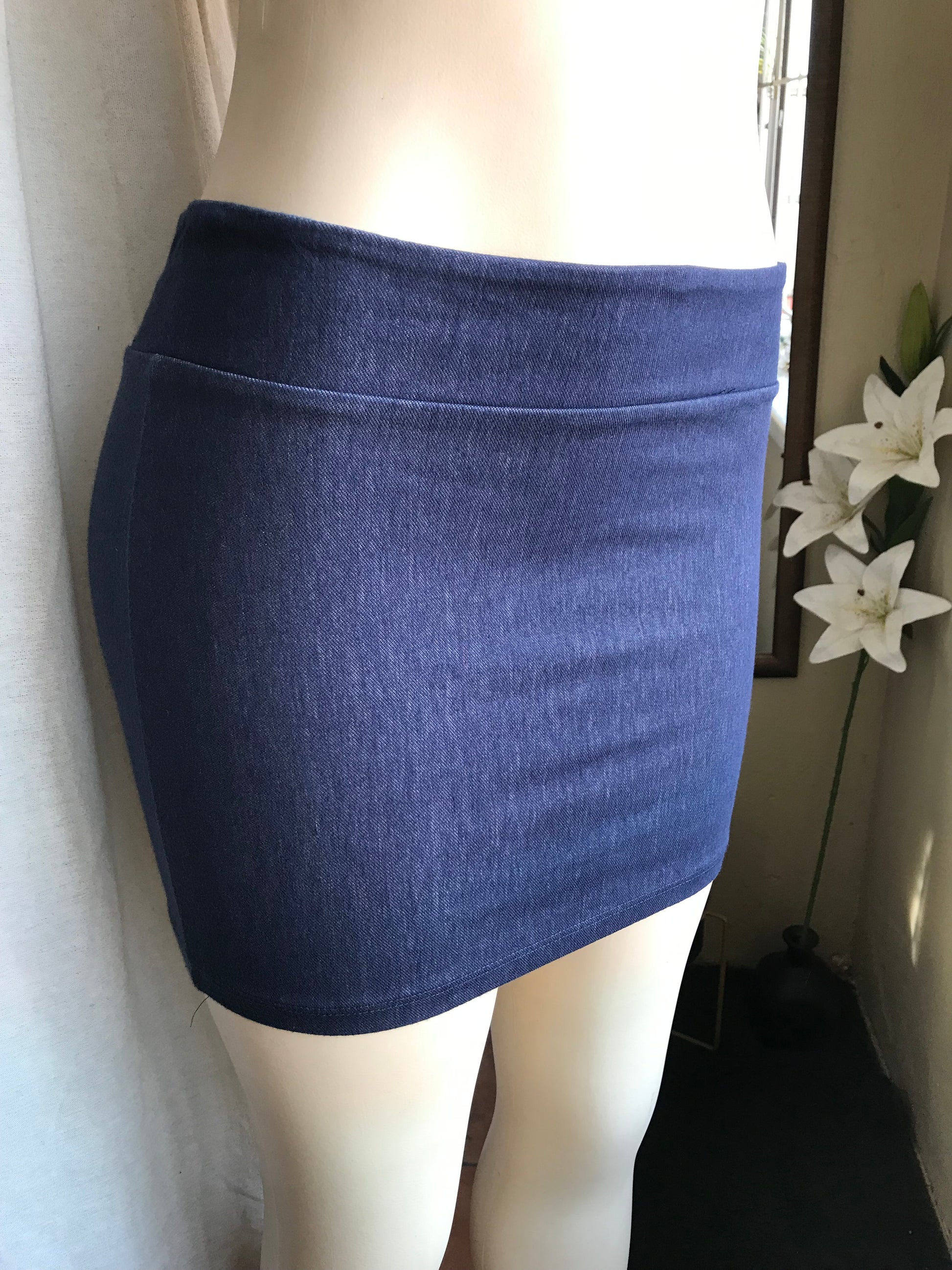Navy blue denim look mini skirt  s