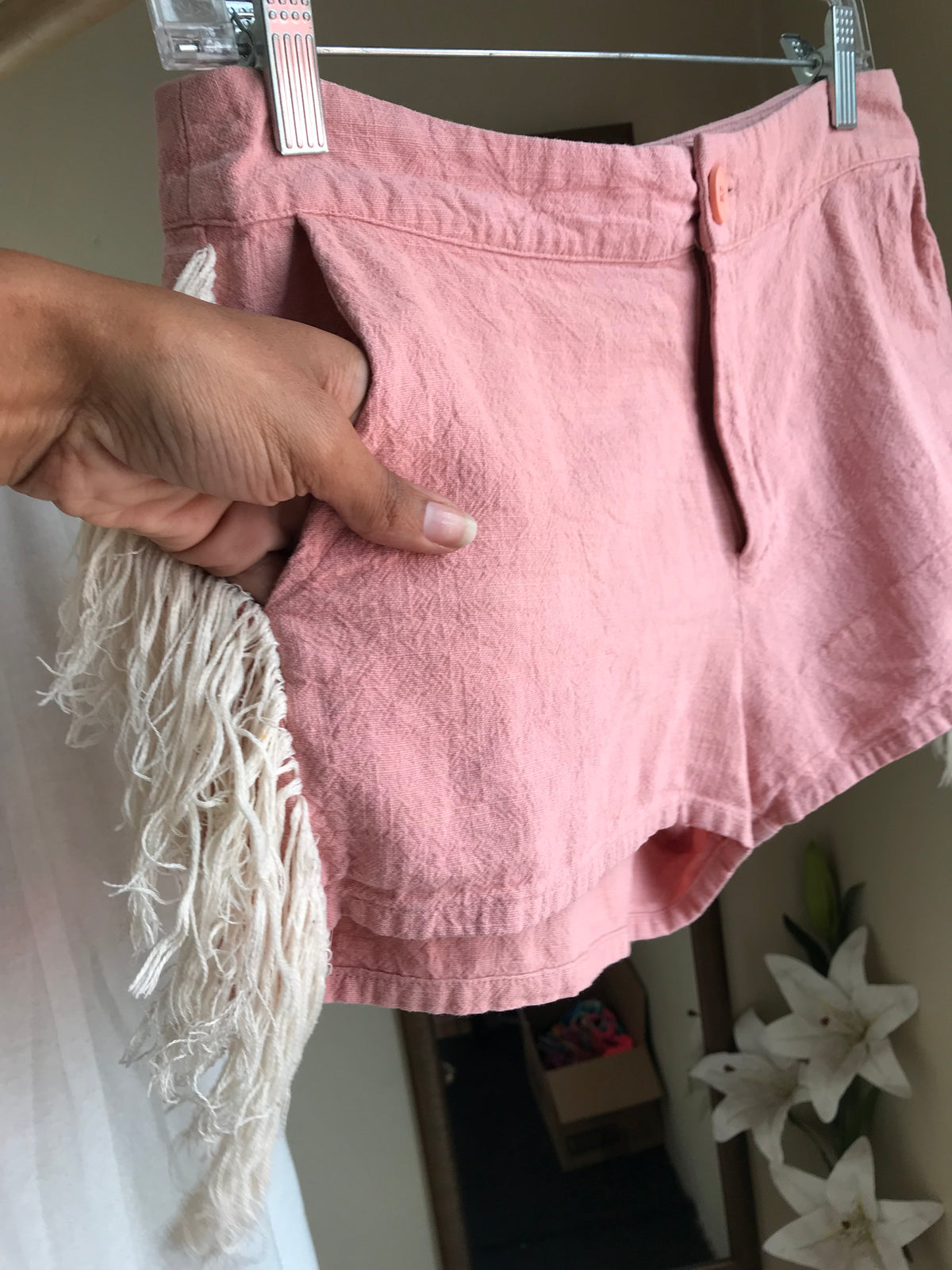 linen blush tassel shorts ,,, m