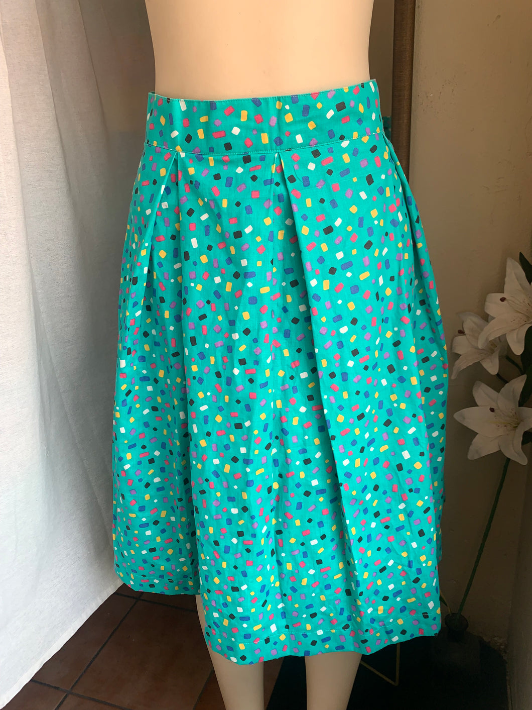 Turquoise confetti printed cotton A-line skirt ,,, s