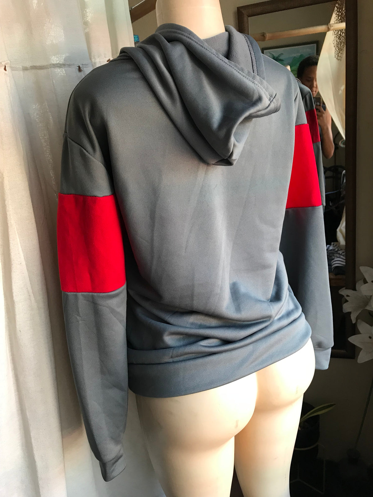 grey and red natural world hoodie ;;; m