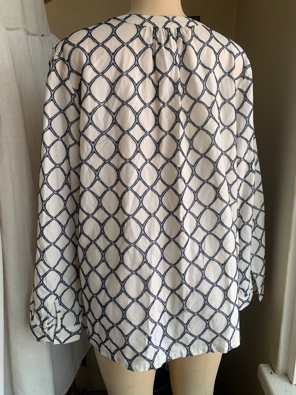 Retro Cotton navy patterned long sleeve blouse … L / XL,,,