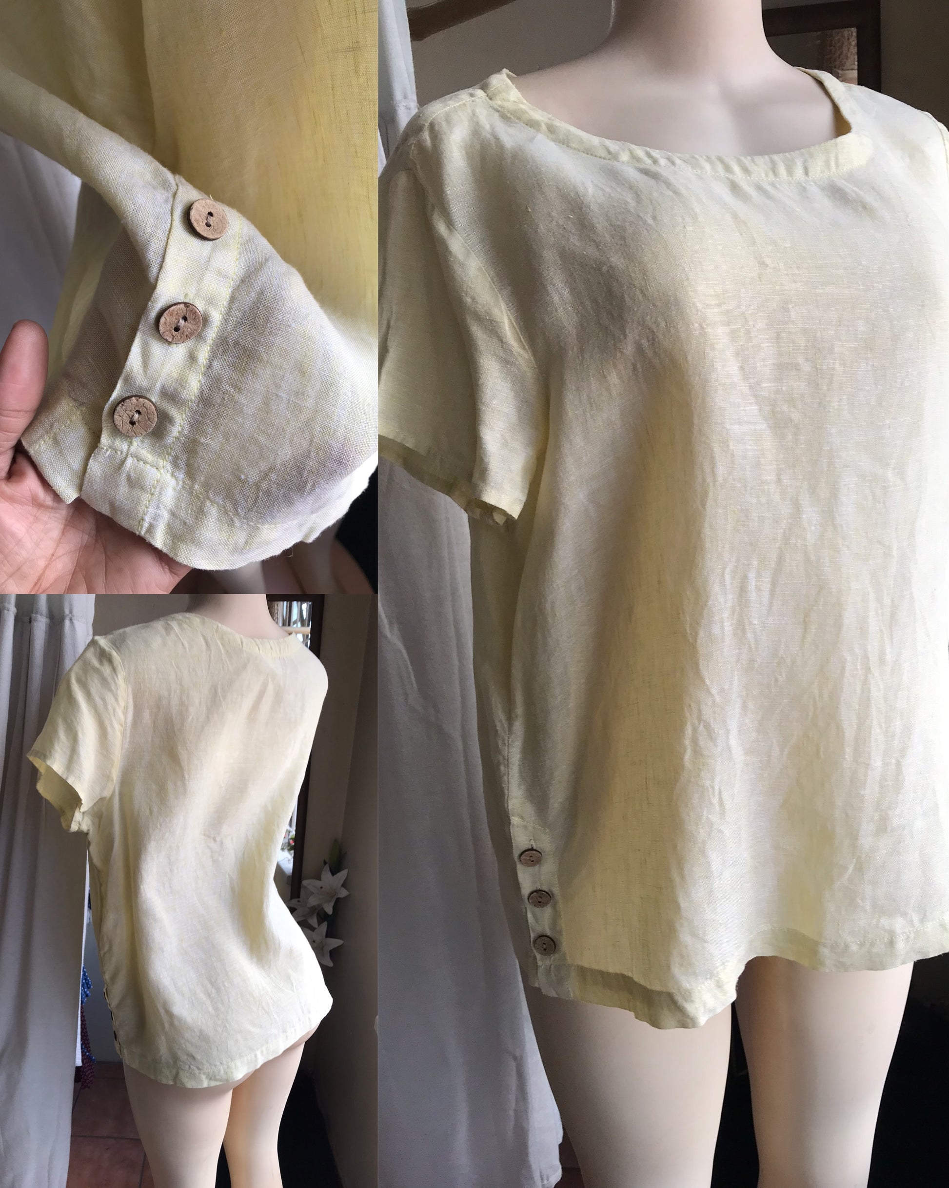yellow Linen blouse side buttons