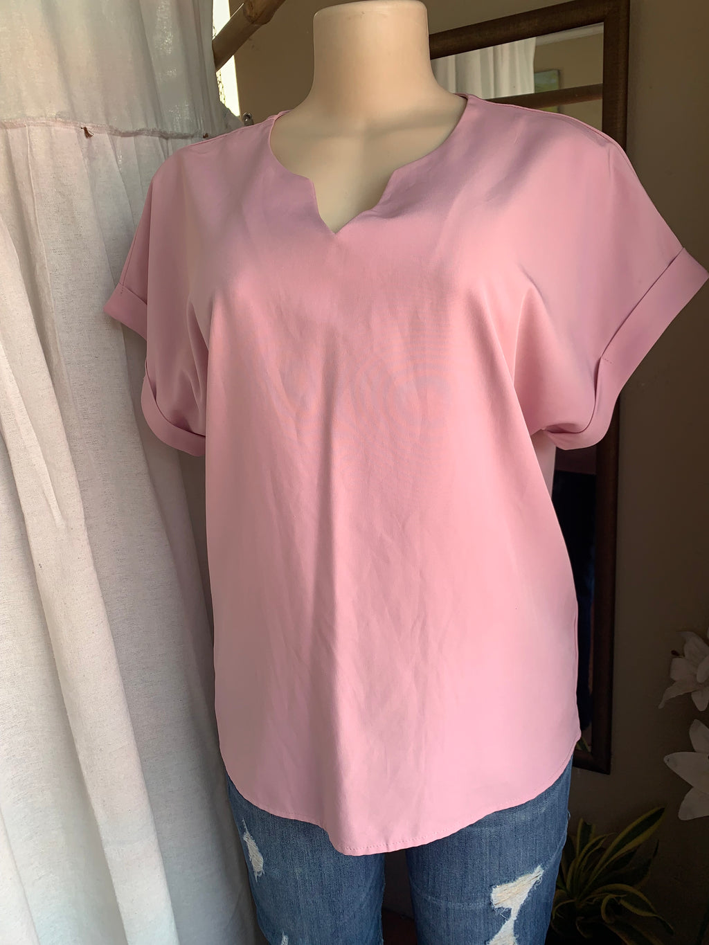 Pink shirt blouse with cuff sleeves … M to L