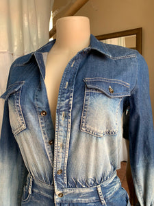 new tag Faded design button up denim romper ~~~ s/m