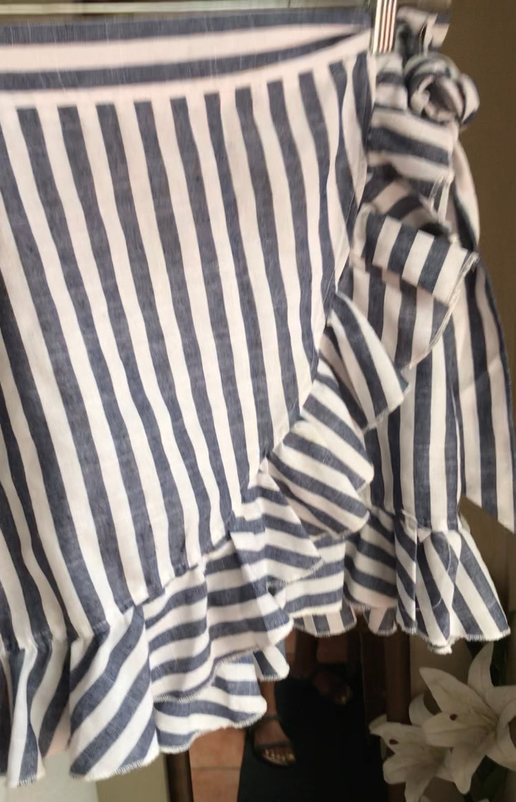 navy stripe wrap style skirt organic,,, s