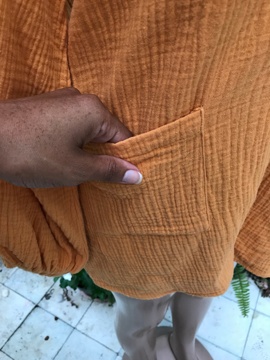 orange cotton short romper textured long sleeve ~~~ m to large ,,,