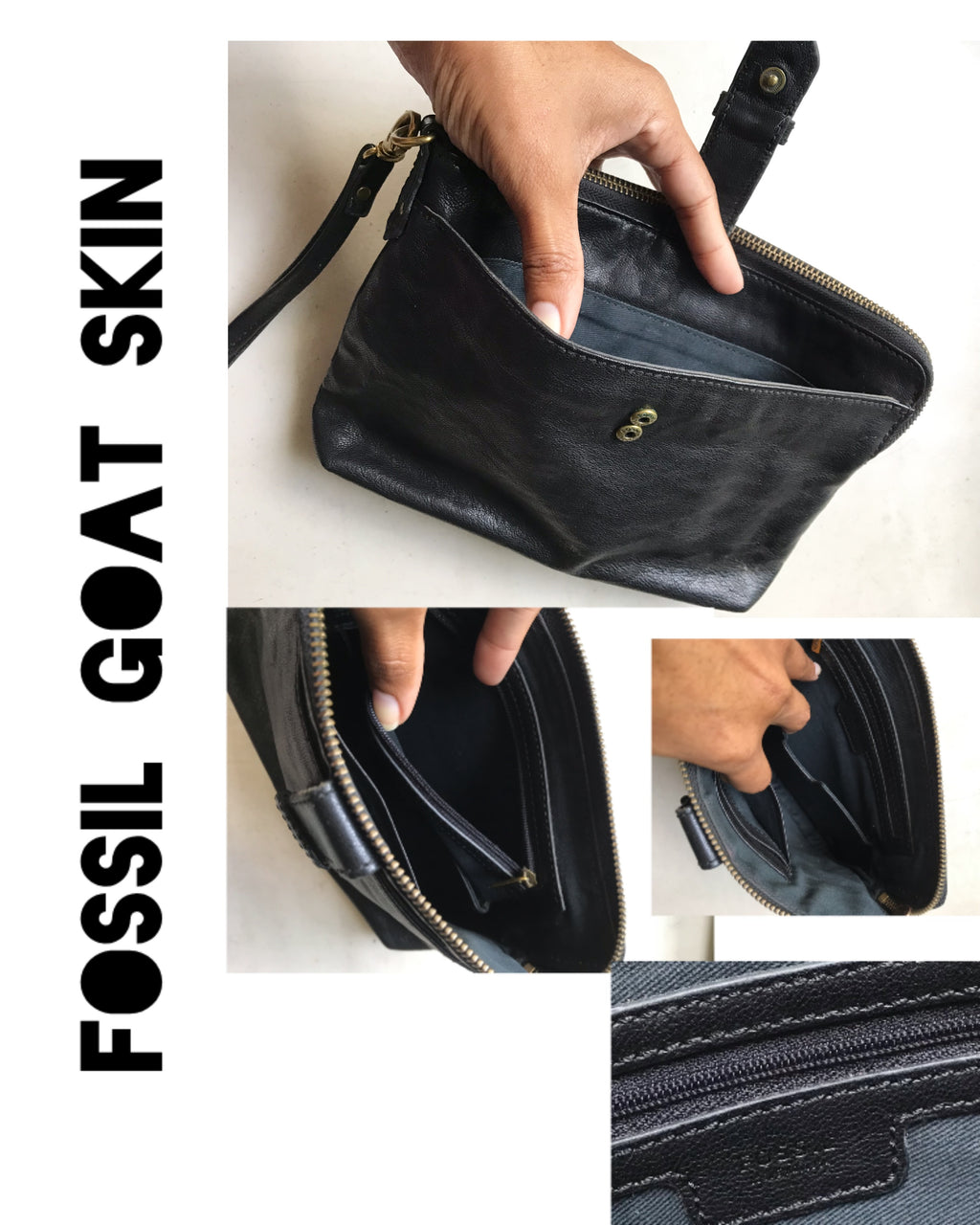 Fossil Goat Hide Leather Wristlet Bag ''' Black