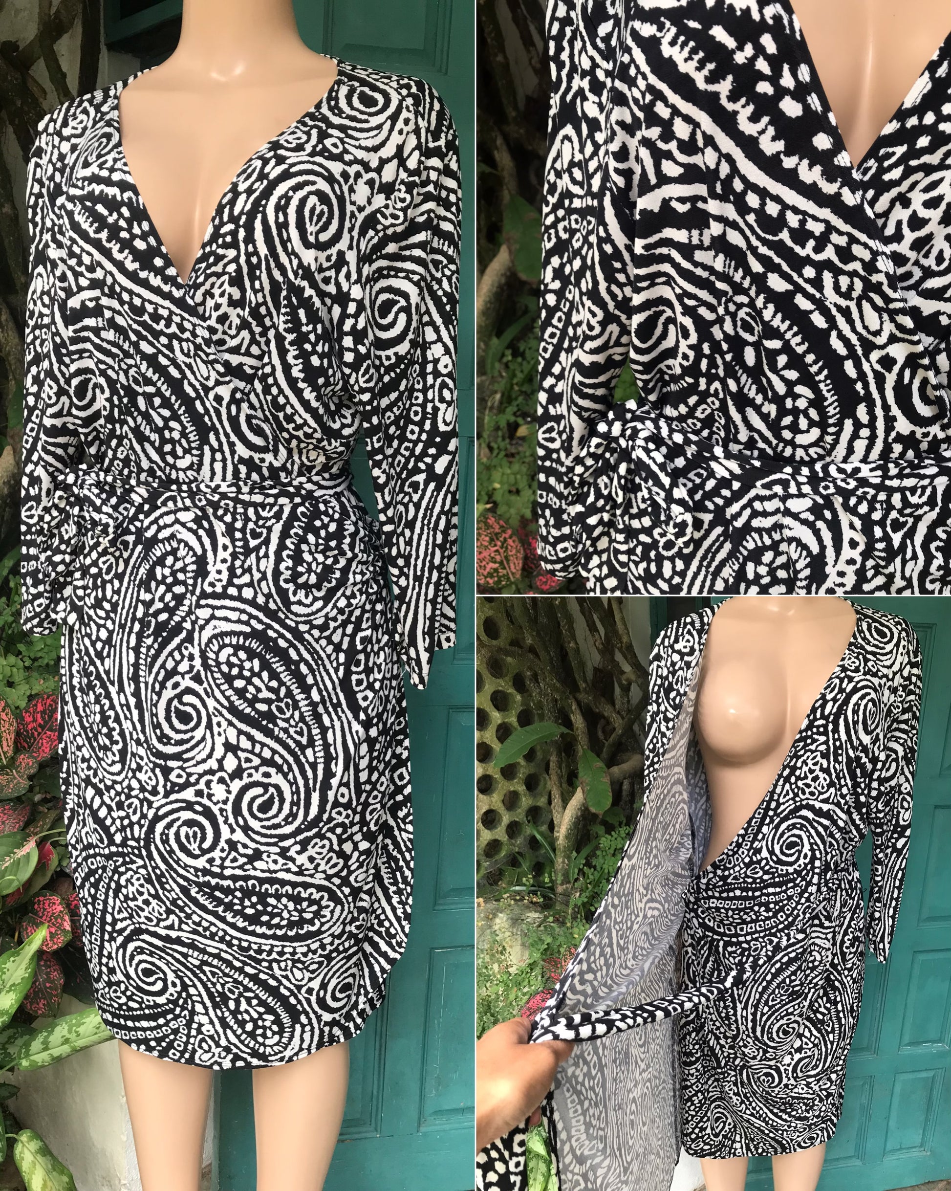 B&w Paisley print wrap dress /XL :