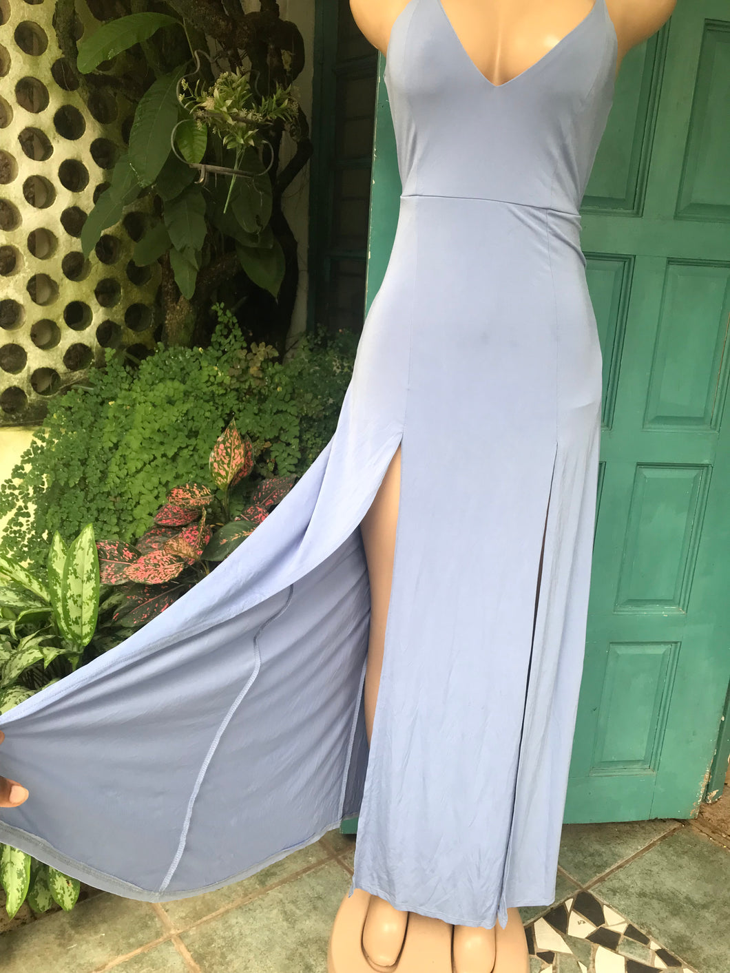 Light blue double slit occasion maxi dress maxi...s