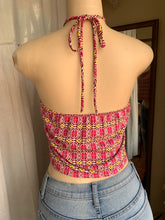 Load image into Gallery viewer, Pink printed halter crop top with lots of stretch … L
