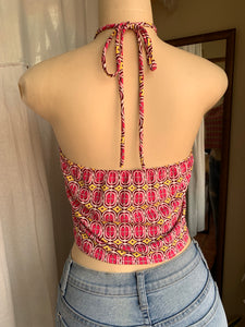 Pink printed halter crop top with lots of stretch … L