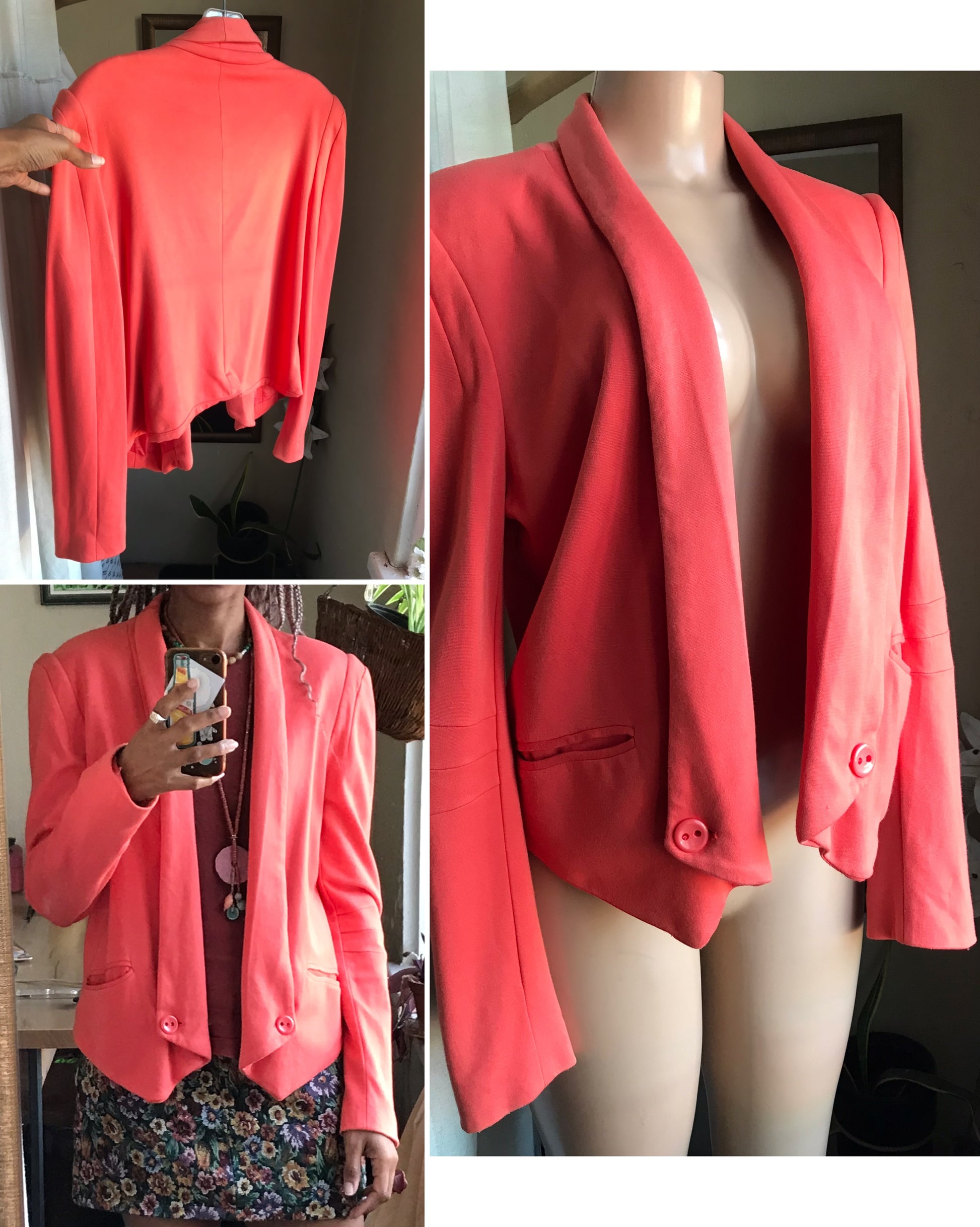 coral colour pop soft blazer with pockets and button detail  >>> m