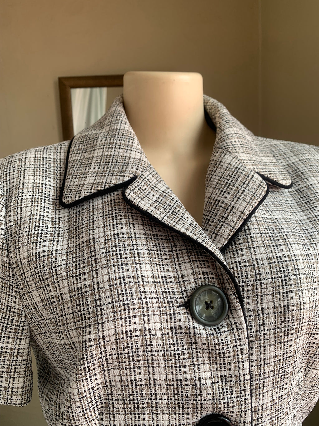 Black+White checkered short sleeve blazer tweed size 10 >>> m