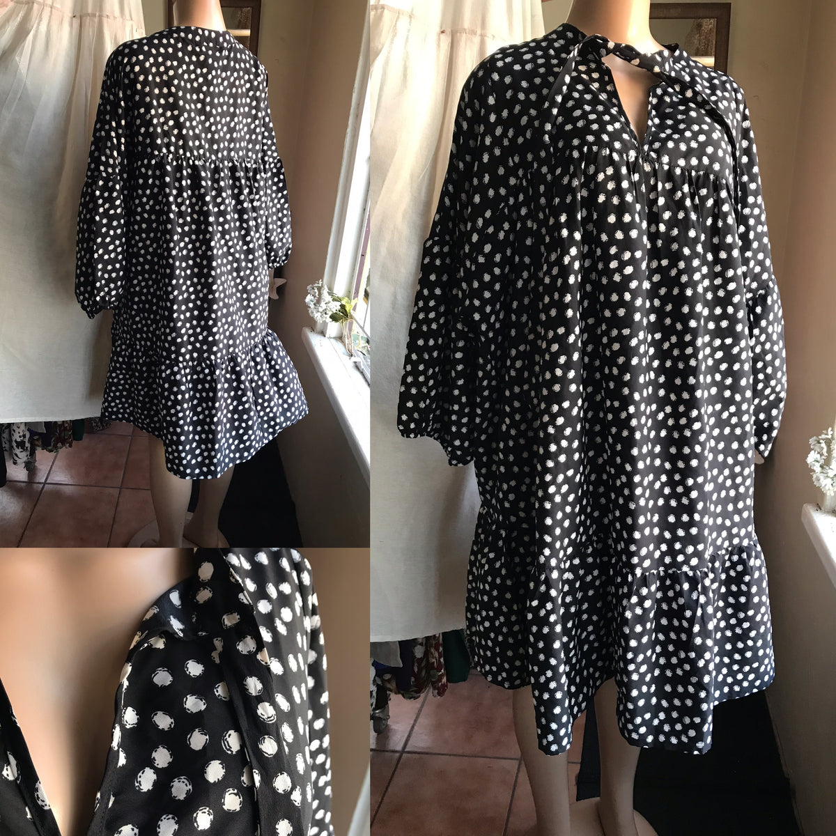 new black print ruffle long sleeve dress ... (/xl) : 4x