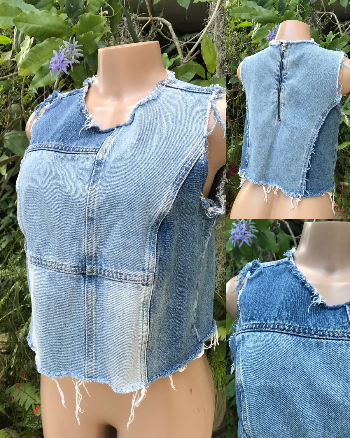 Denim patchwork sleeveless blouse ... M