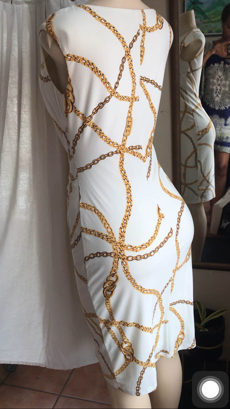 Ralph Lauren White gold chain Bodycon professional dress s/M