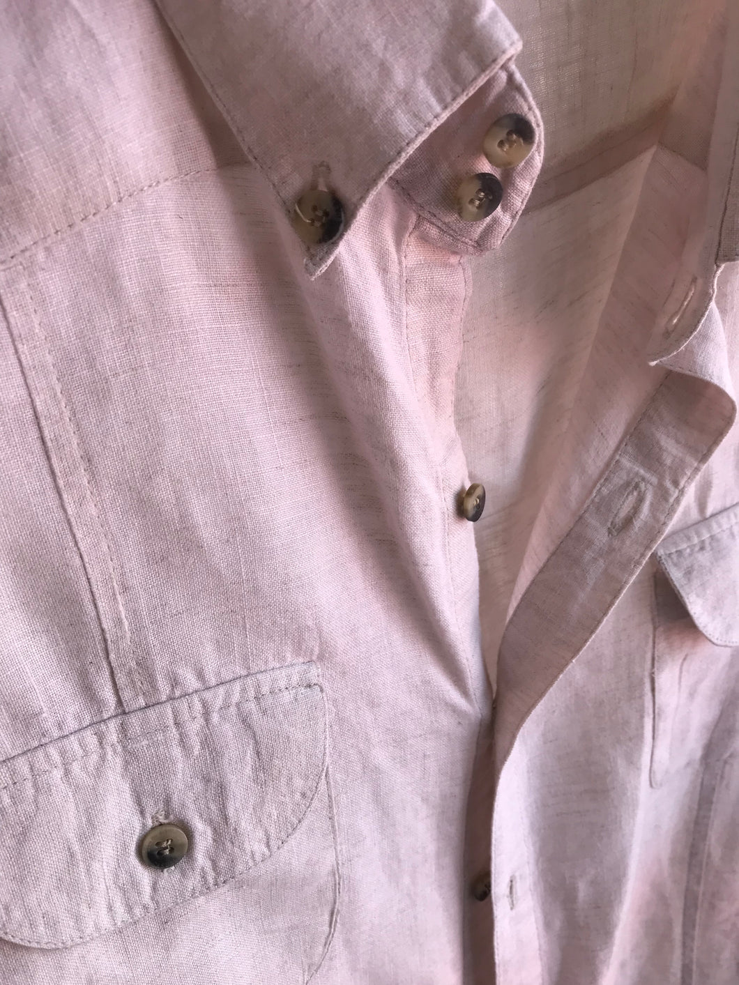 Vintage sand linen button shirt Cuffed men's ^^^ M