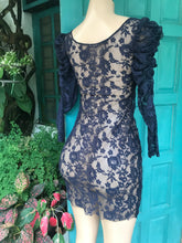 Load image into Gallery viewer, Blue full lace puff sleeve dress one size
