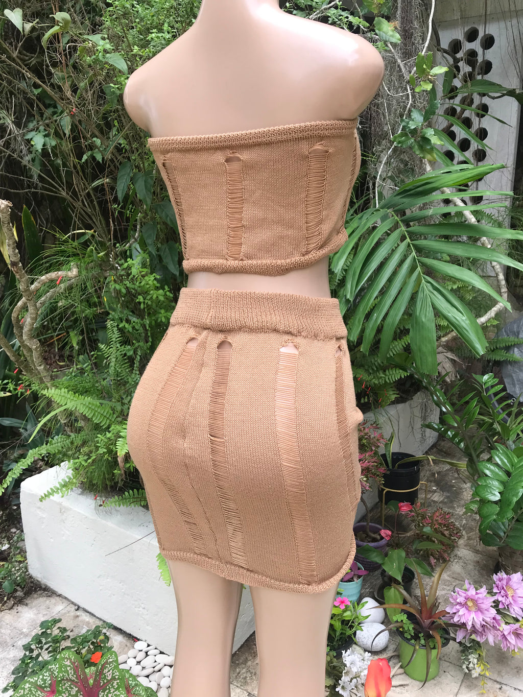 Brown knit ruche skirt set - L / XL plus