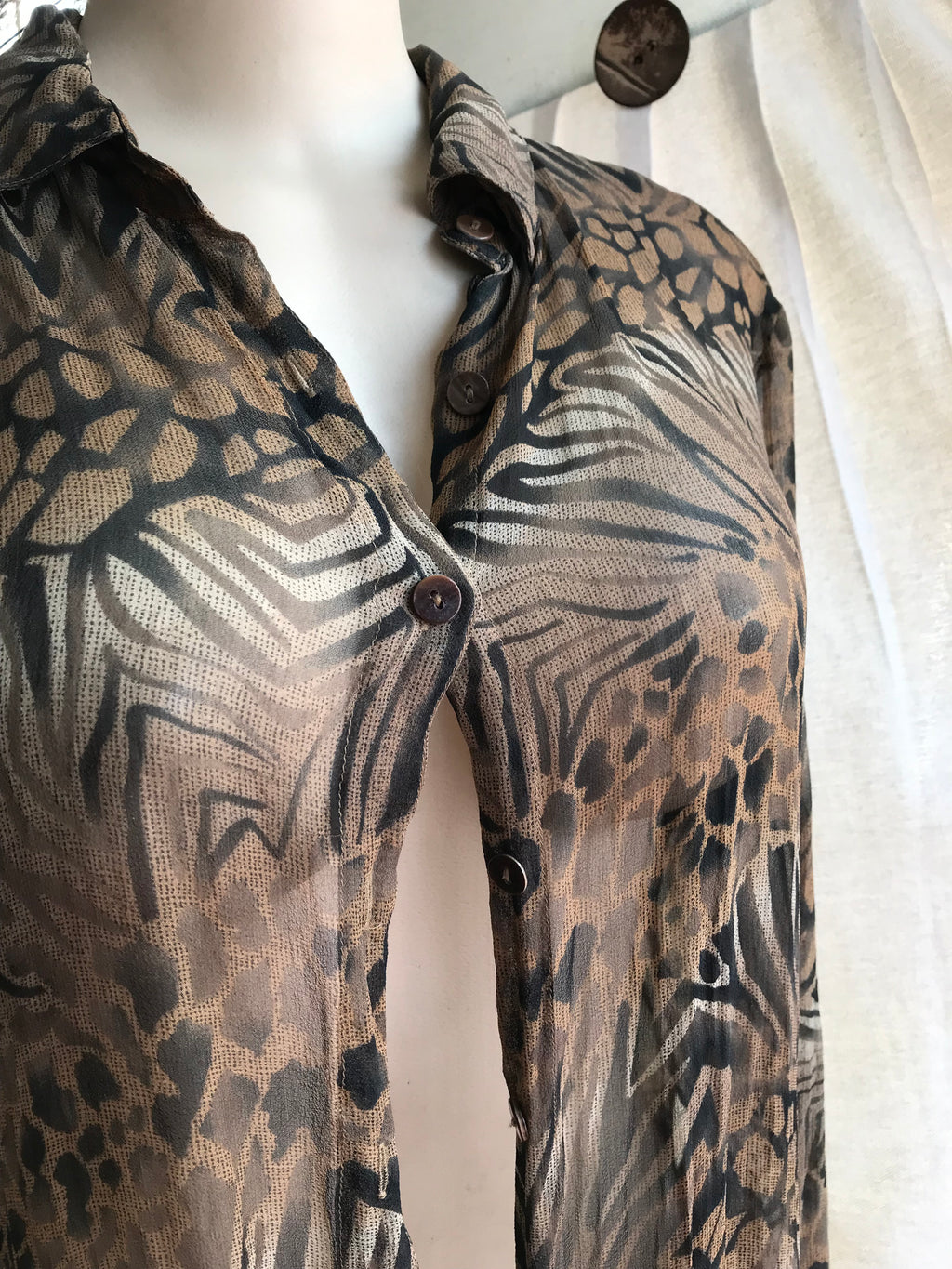 Vintage 100% silk animal print sheer coverup ^^^ s/m >>> ,,,