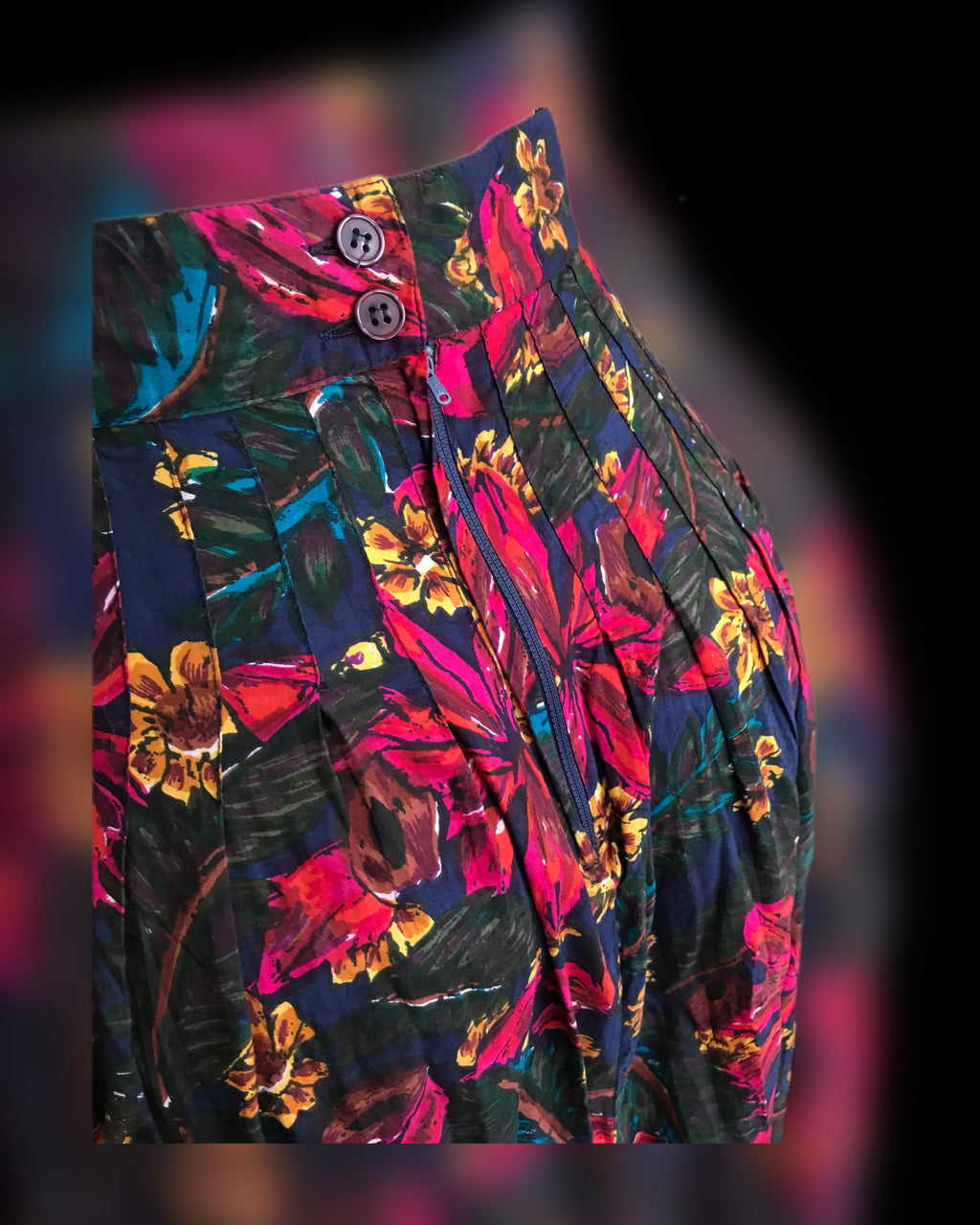 Vintage bold floral skirt pleat det ^^^ s-m