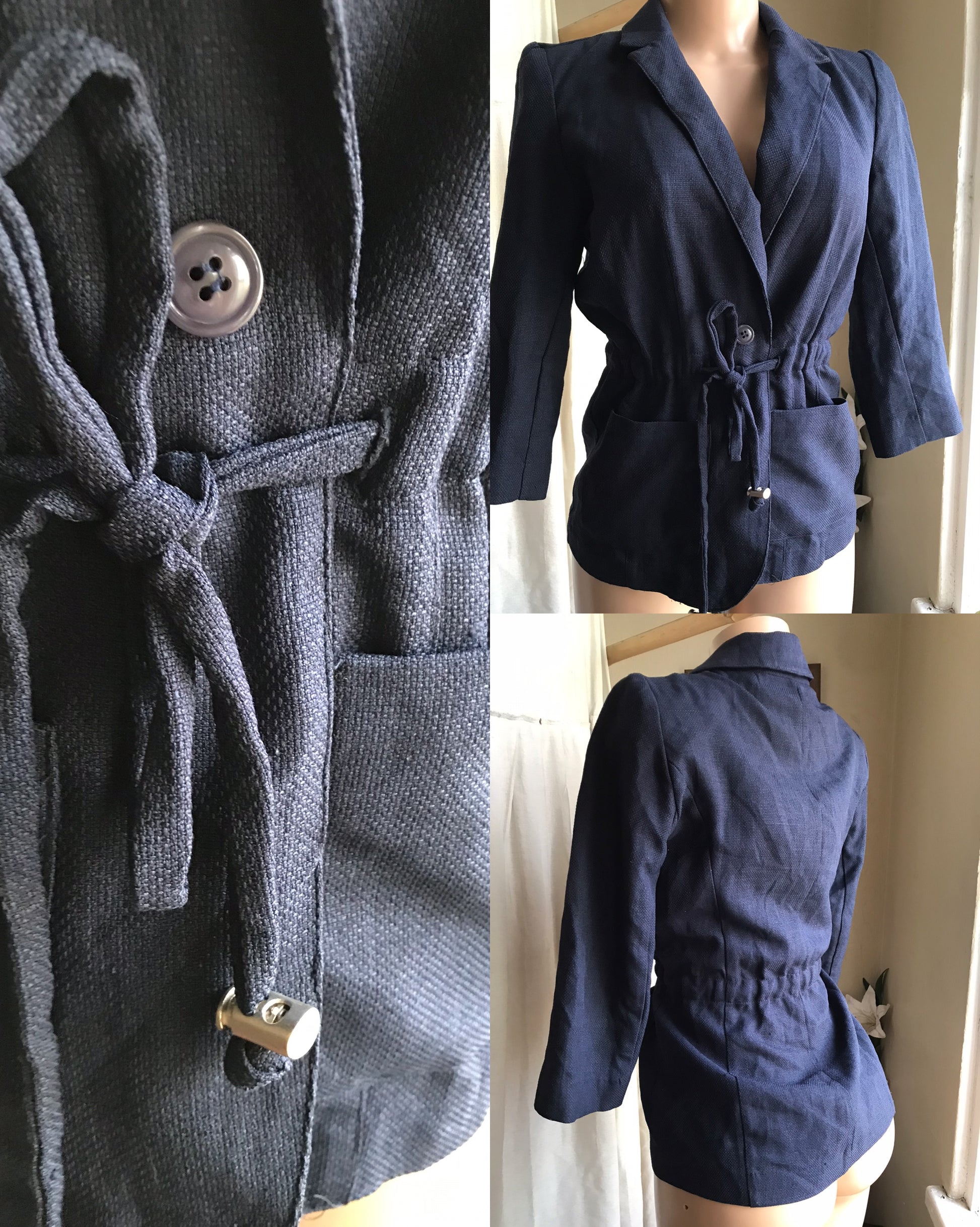 vintage navy draw string blazer professional >>> S to M
