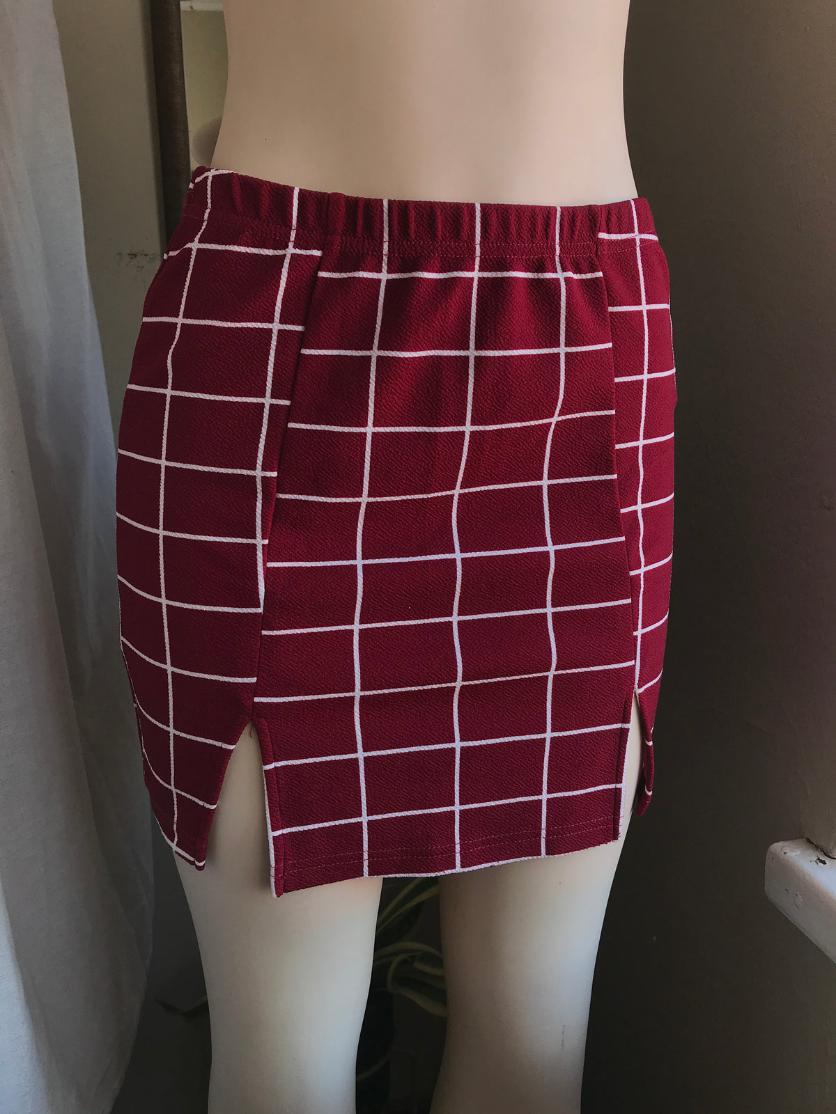 Red checkered mini skirt M