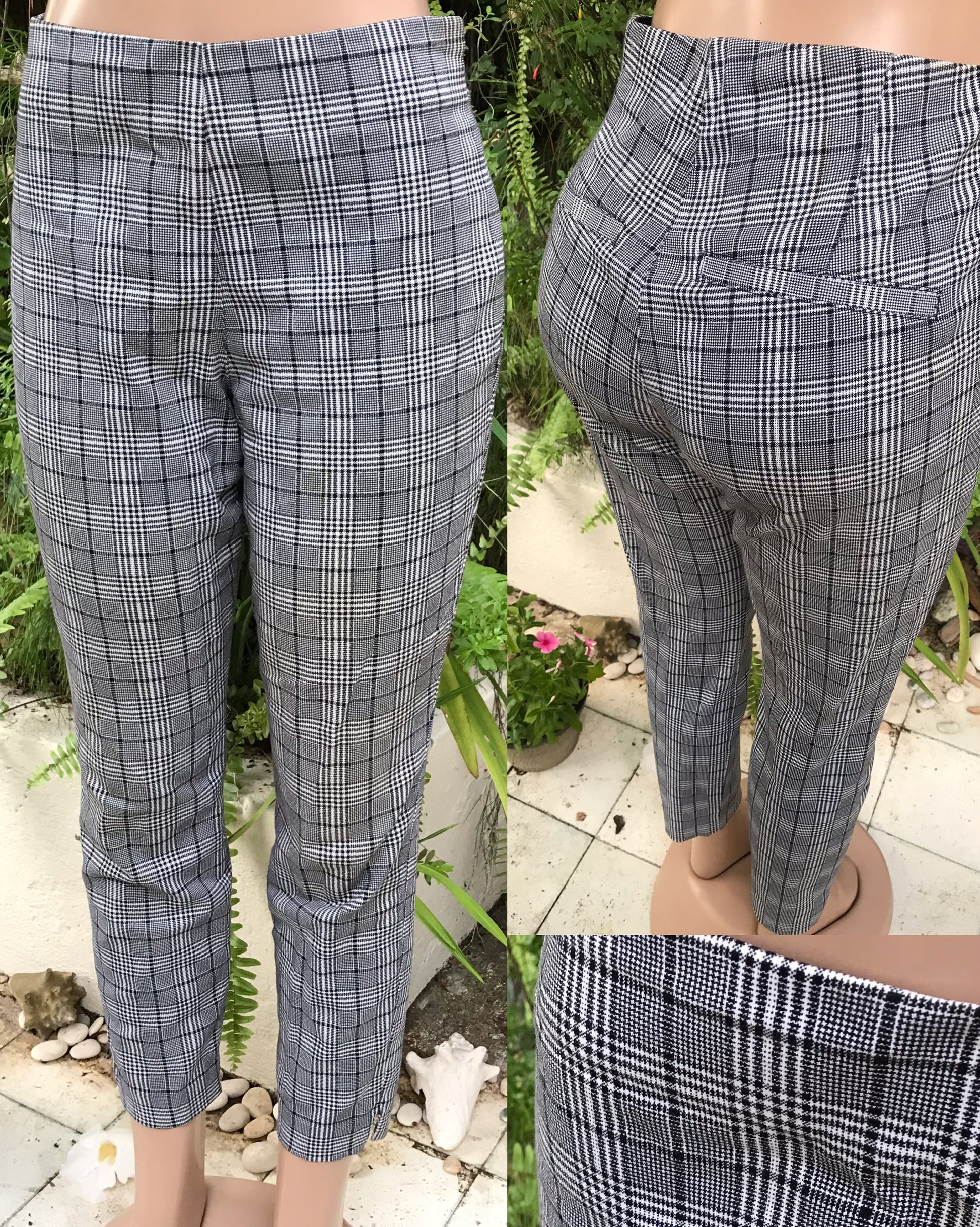 grey fine houndstooth preppy stretchy professional pant ::: M