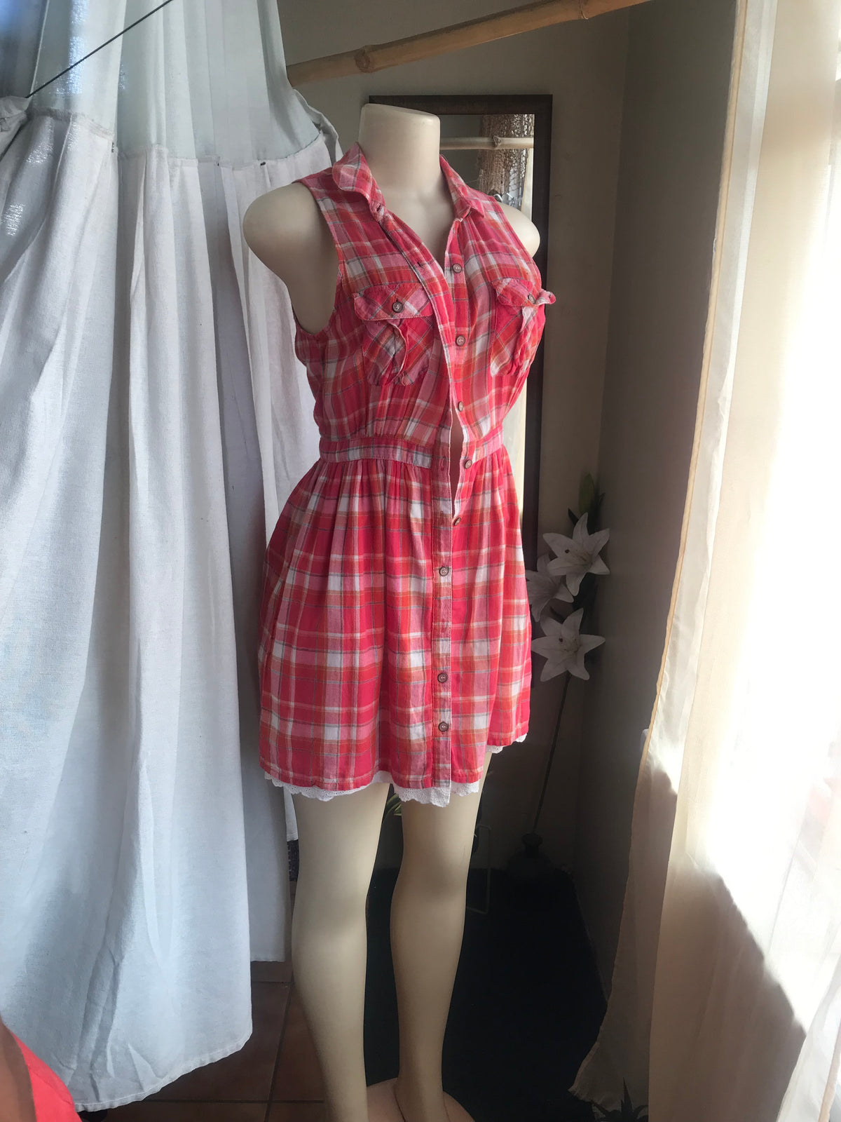 Red plaid lumberjack button dress s