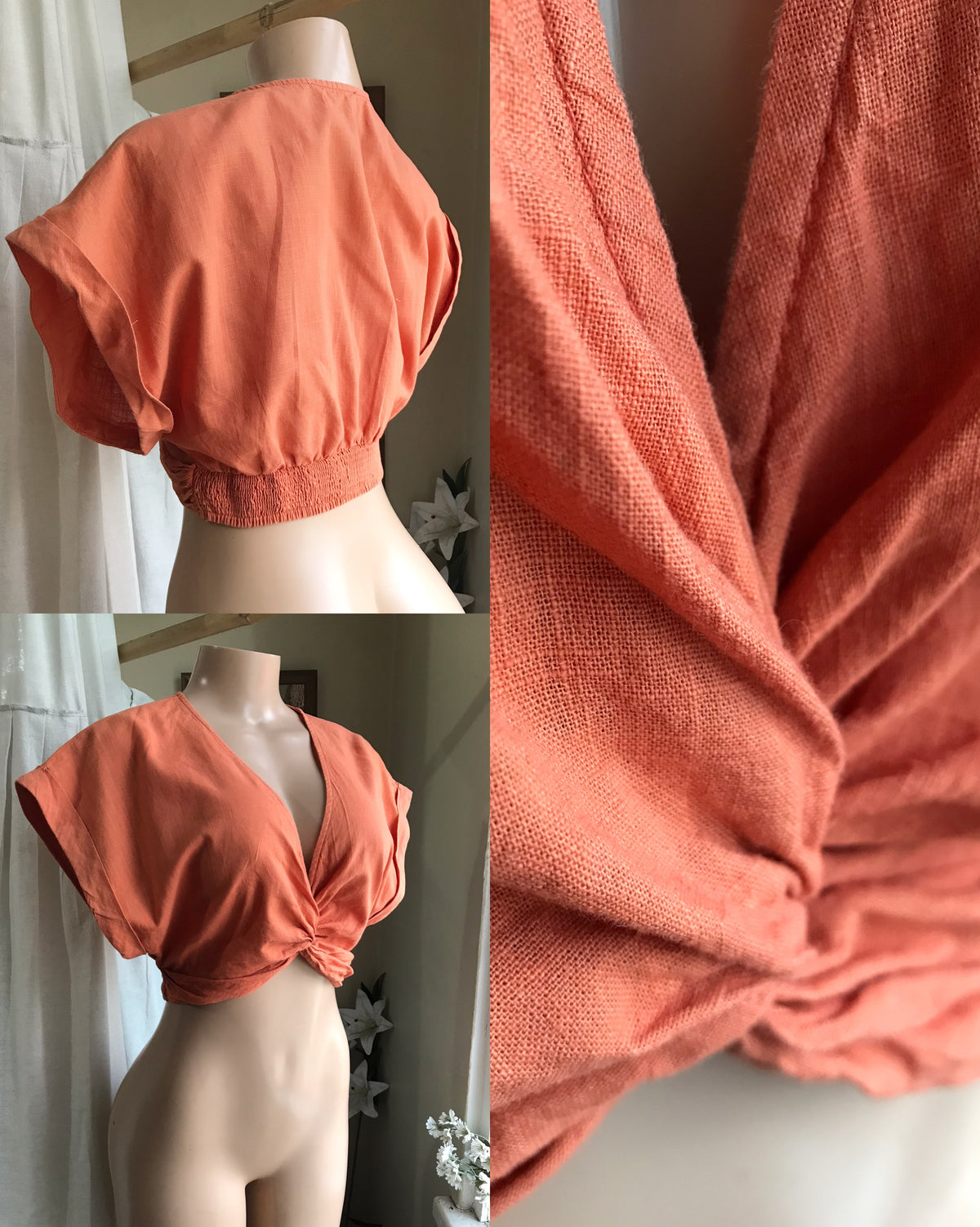 rust orange knot front crop top 100% cotton ,,, m ...