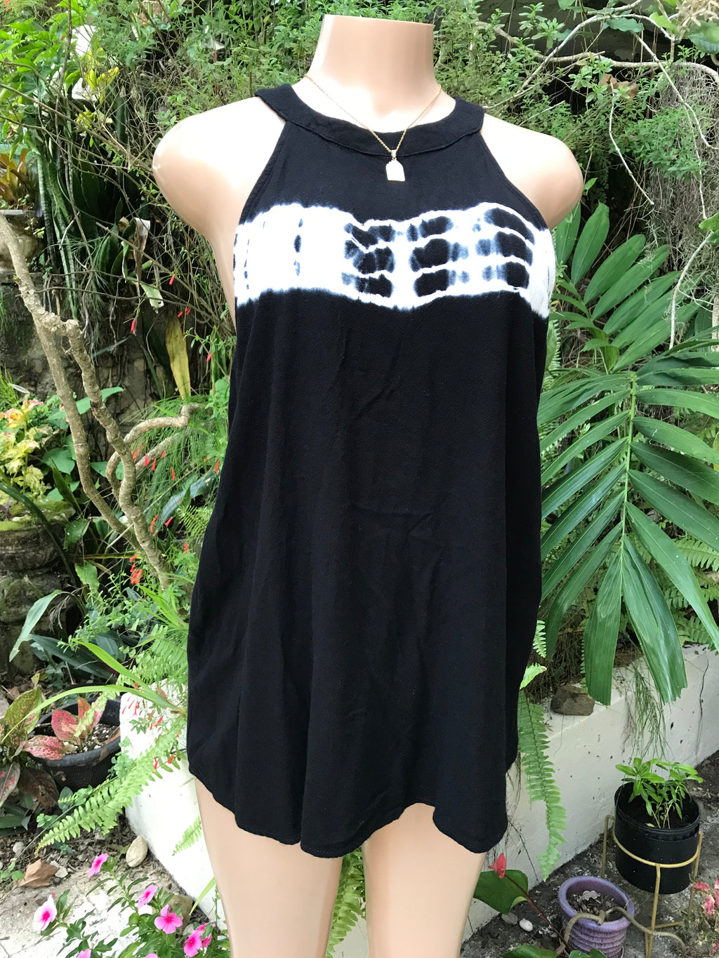 Black Rayon Tie Dye Halter Top ... M to Plus /XL
