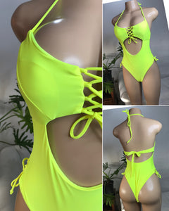 Neon Yellow one piece swimsuit • S