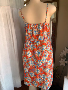 Orange floral print cami strap midi dress L