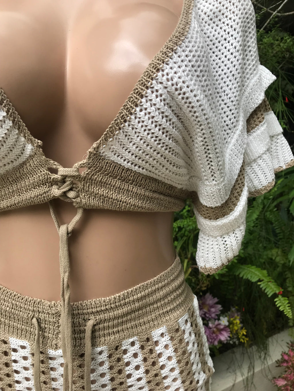 cream brown knit skirt set  1 size