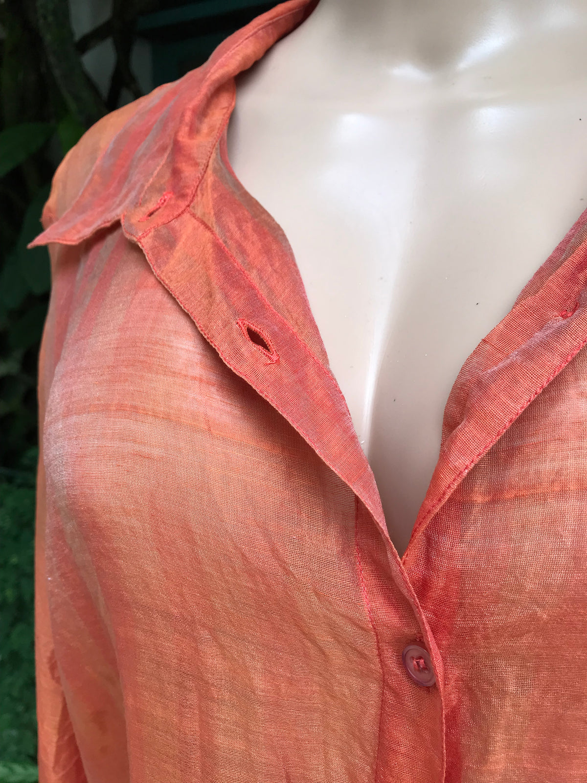 vintage organic coral paper thin button blouse... L/XL