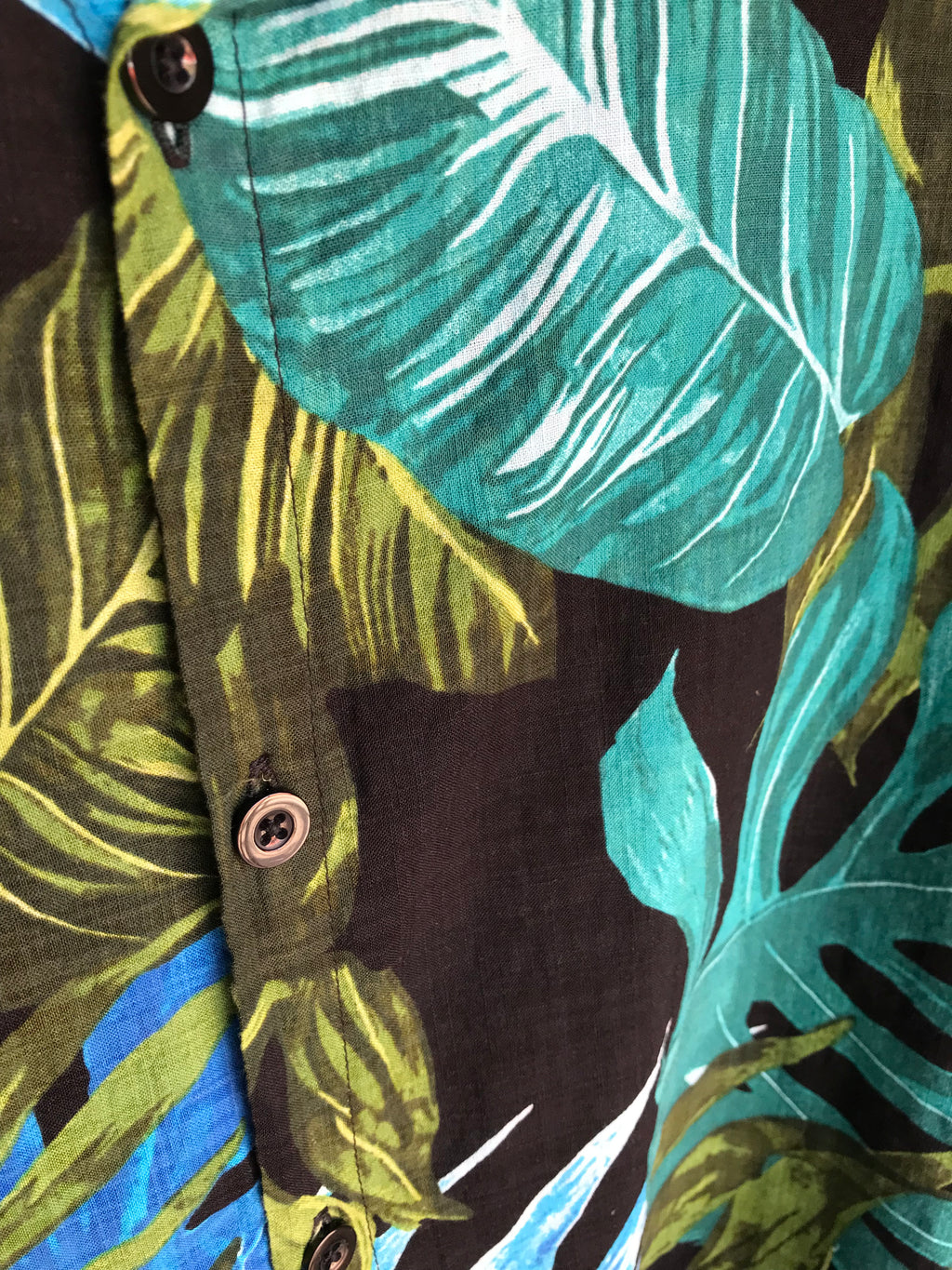 Men's cotton blend tropical leaf print shirt blue green,,, /XL ^^^