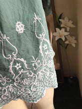 Load image into Gallery viewer, 100% Cotton Dusty green off the shoulder embroidery blouse ... /XL lll ,,,
