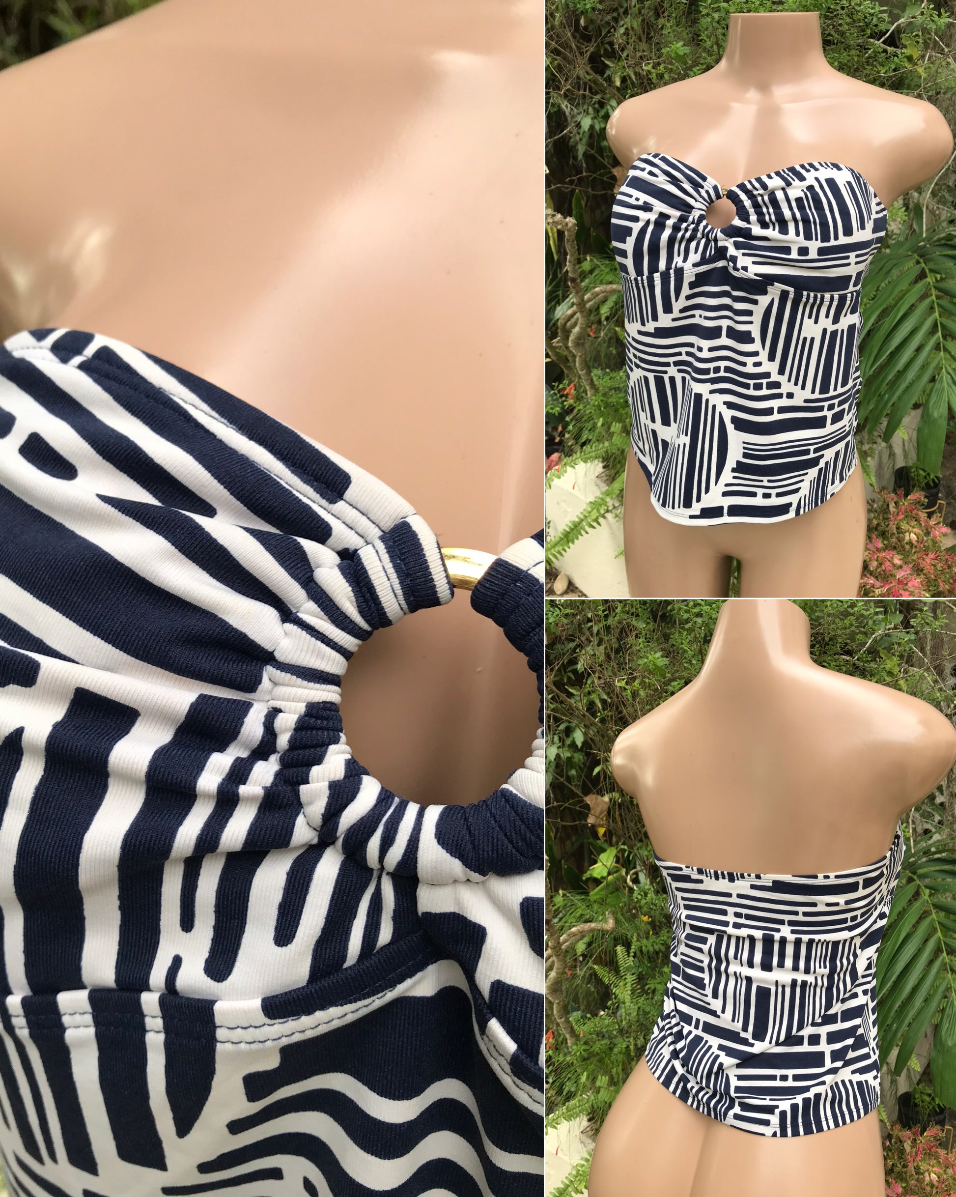 navy print vacation sleeveless sweetheart top... Large