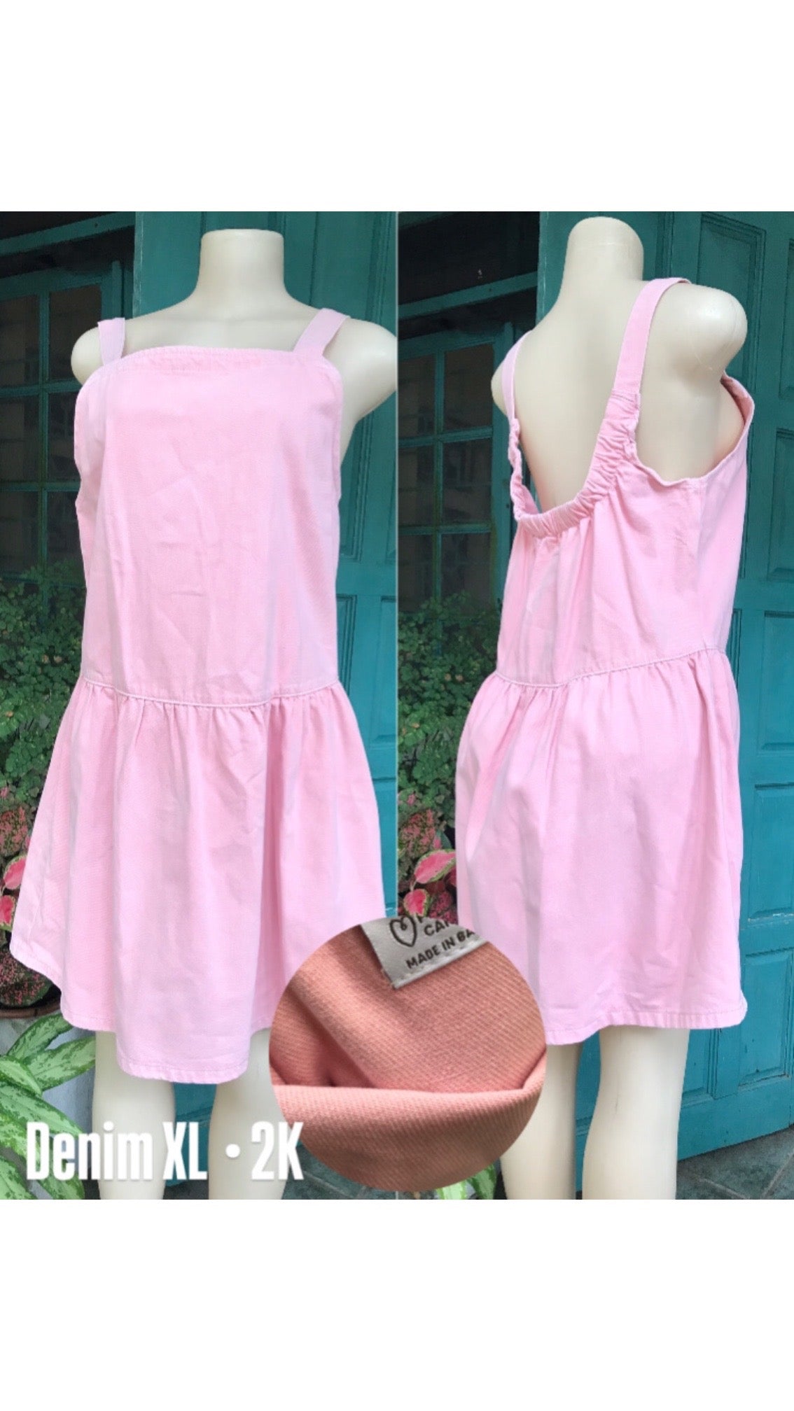 pink denim flare dress /xl