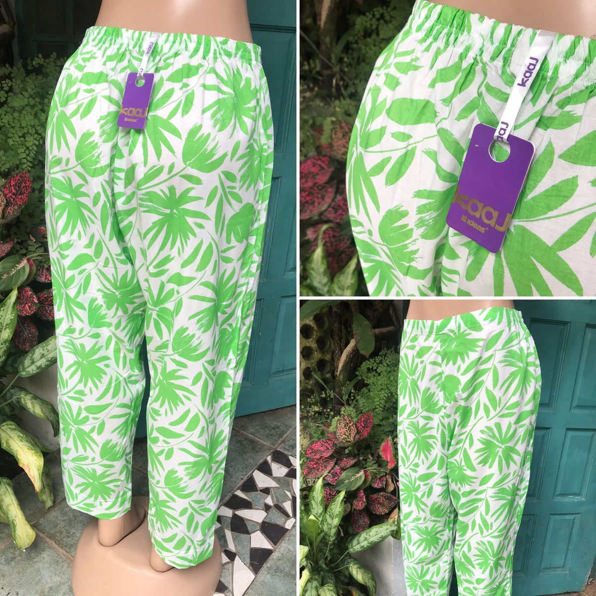 New Tag organic White green print pant ::: /xl