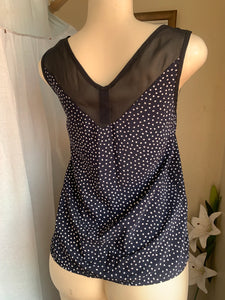 Navy blue Polkadot professional top with sheer neckline … M