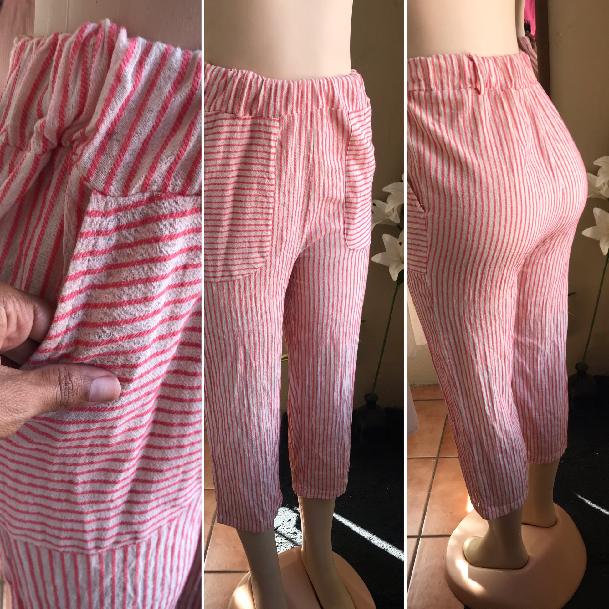 Coral Stripe holiday pants organic ::: slll