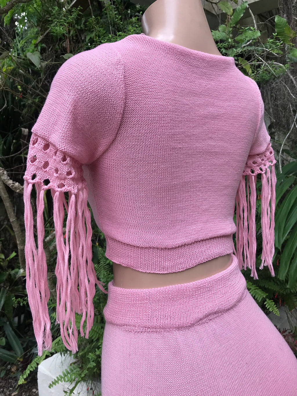 pink knit skirt set tassel  1 size