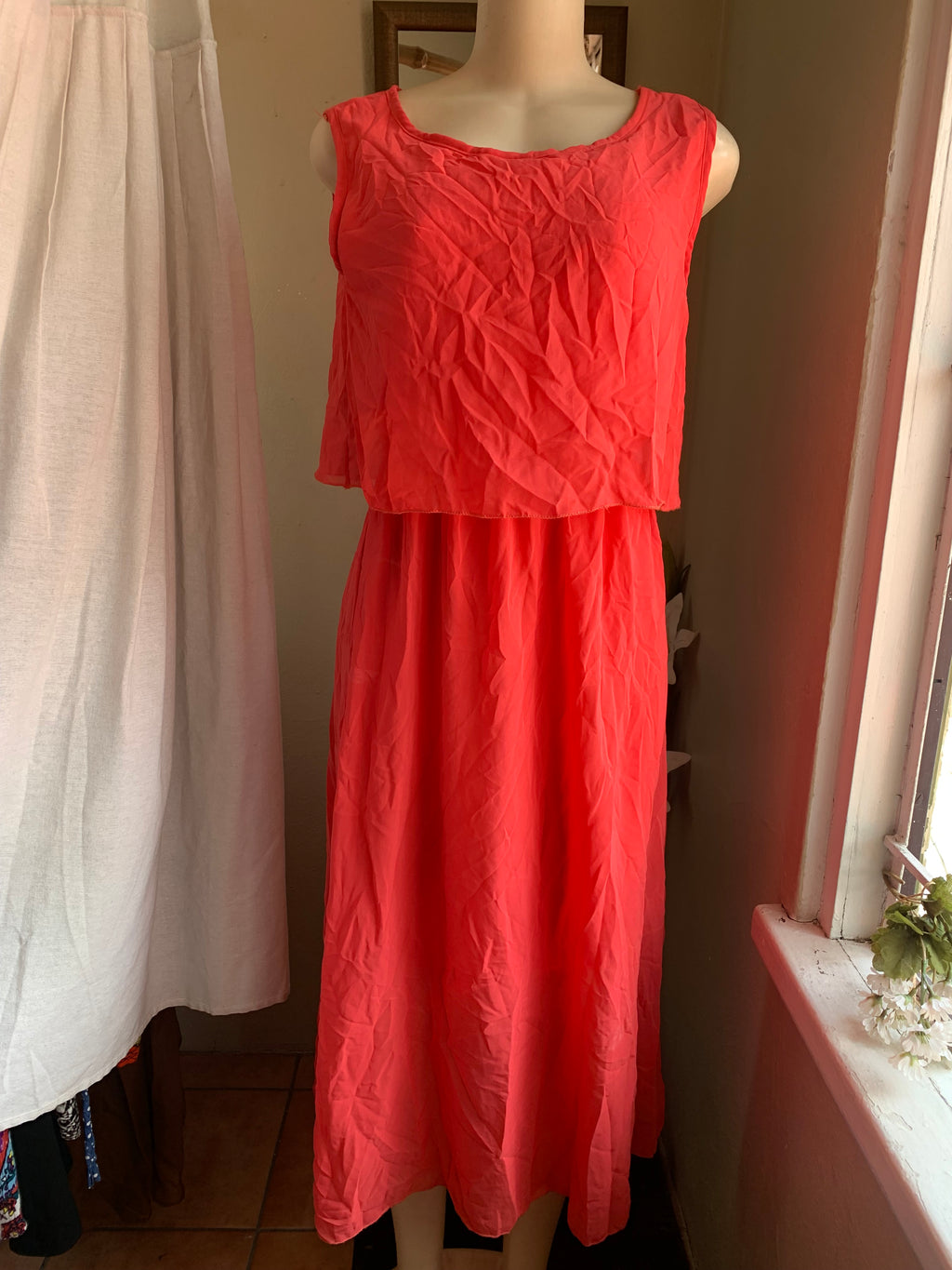 new tag Pink Peach Maxi dress with back cut out L
