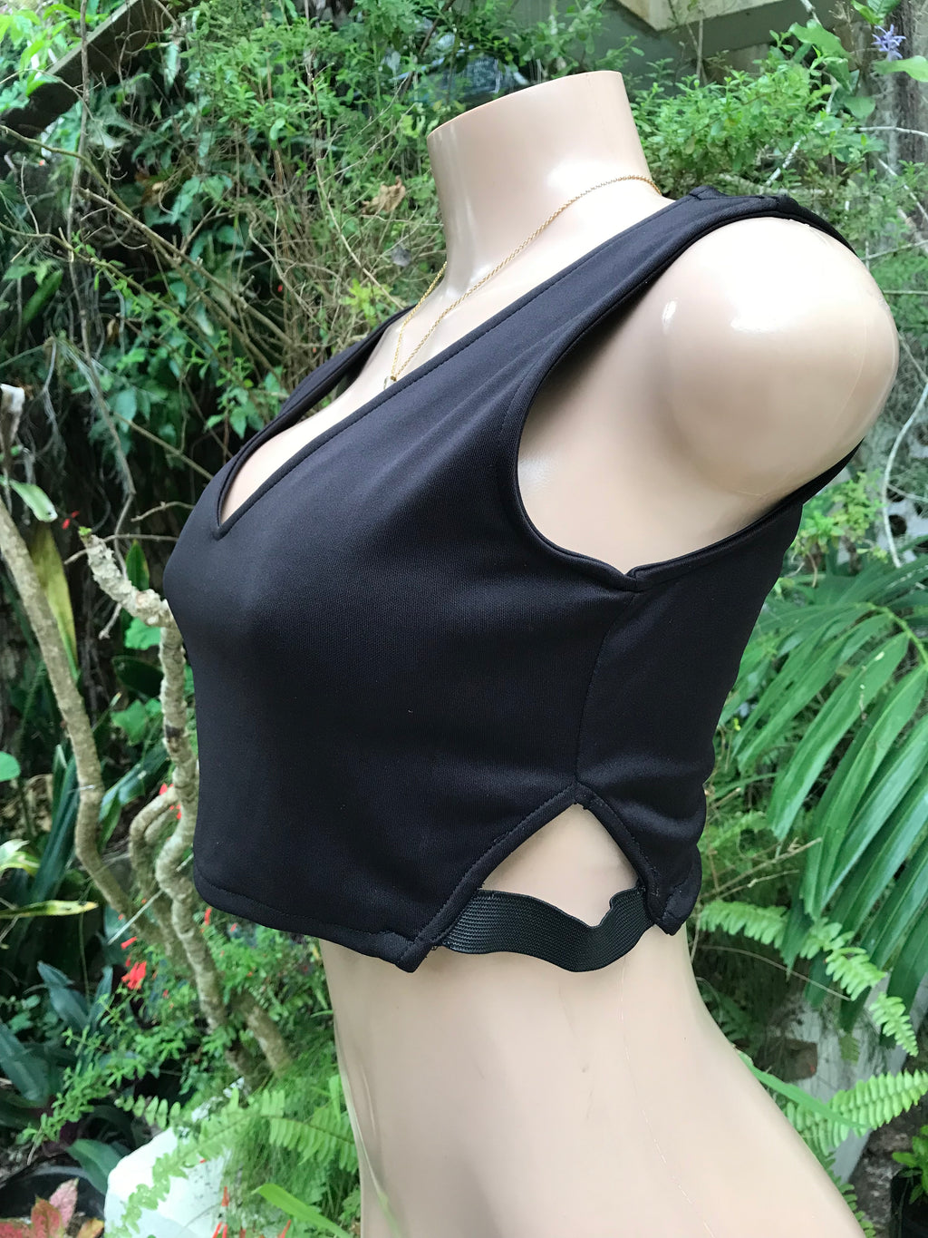 Black Peekaboo Crop Top Elastic Detail ... M/Large