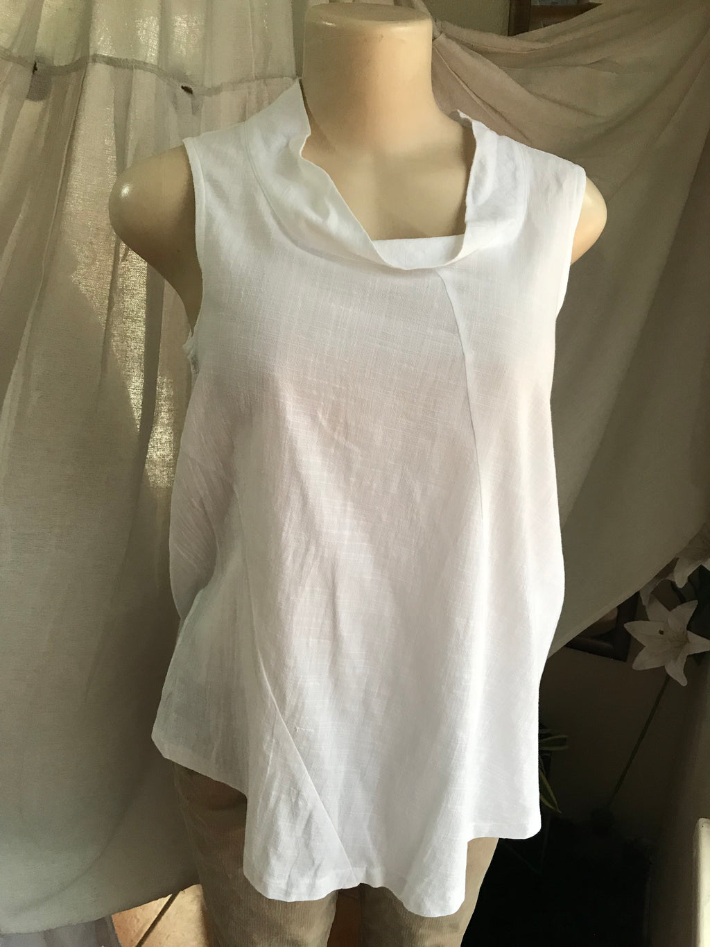 white linen cowl neck top ... s/m