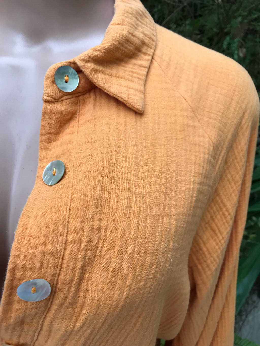orange cotton short romper textured long sleeve ~~~ m to large ,,,